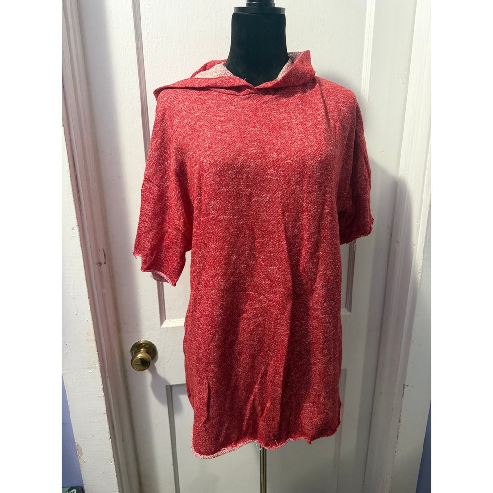 LuLaRoe Heather Red Knit Short Sleeve Raw Hem Hoodie Top Small